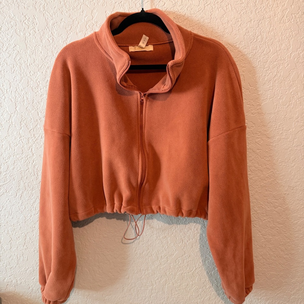 Qinsen Cropped Fleece Full Zip Jacket Size M Terracotta Gorpcore Cozy